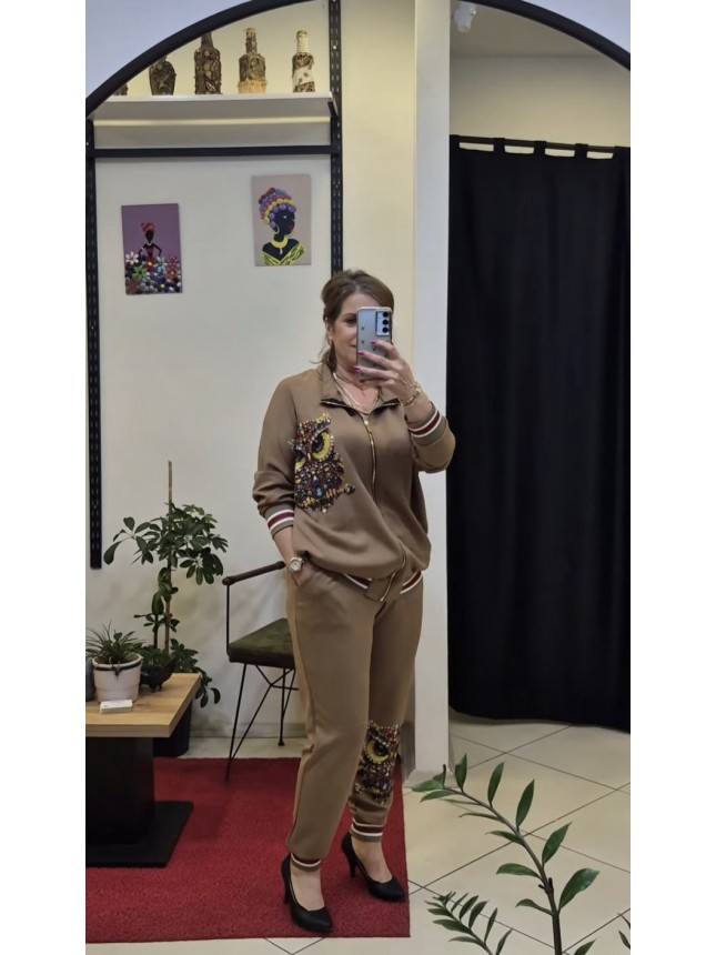 Baykuş ve Taş Detaylı Takım (A.Kahve)