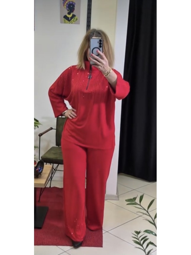 KIRMIZI TAŞ DETAYLI HARİKA TAKIM