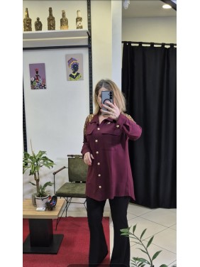 OMUZ TAŞ DETAYLI VE DÜĞMELİ UZUN GÖMLEK