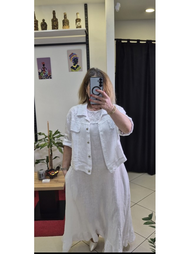 DÜZ DESEN DANTELLİ BEYAZ KETEN TAKIM