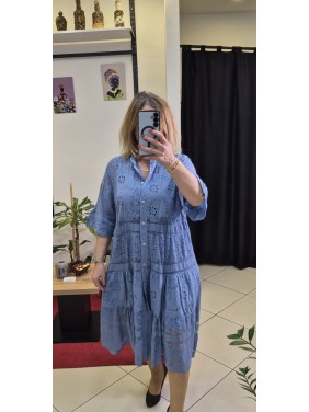 DANTELLİ KISA KOL PAMUKLU ELBİSE İNDİGO