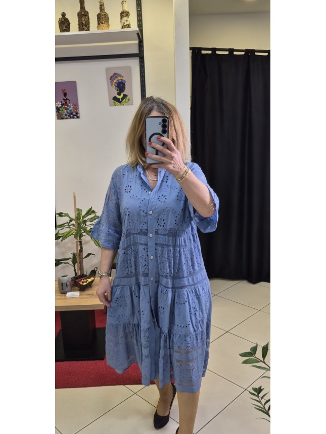 DANTELLİ KISA KOL PAMUKLU ELBİSE İNDİGO