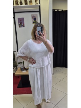 DÜZ DESEN FİLELİ BEYAZ KETEN ELBİSE