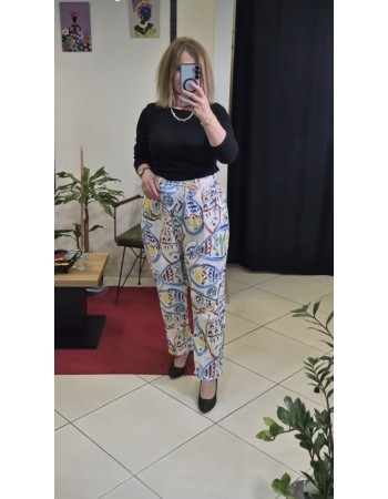 İTHAL KETEN BALIK DESENLİ BEYAZ PANTOLON