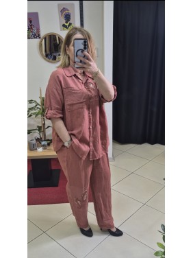 İTALYAN KETEN TAKIM NAKIŞ VE TAŞ DETAYLI TARÇIN RENK