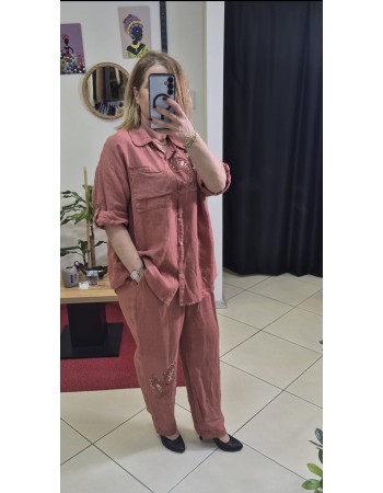 İTALYAN KETEN TAKIM NAKIŞ VE TAŞ DETAYLI TARÇIN RENK