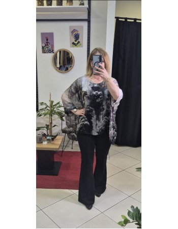 İTALYAN İPEK  AĞAÇ DESENLİ BLUZ SİYAH