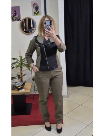 DERİ DETAYLI FERMUARLI CEKET VE PANTOLON TAKIM