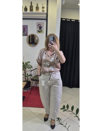 İTALYAN YAZILI ÇİÇEK DESEN YALDIZLI KAPÜŞONLU BLUZ