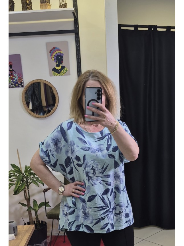 İTHAL PAMUK KETEN DESENLİ BLUZ