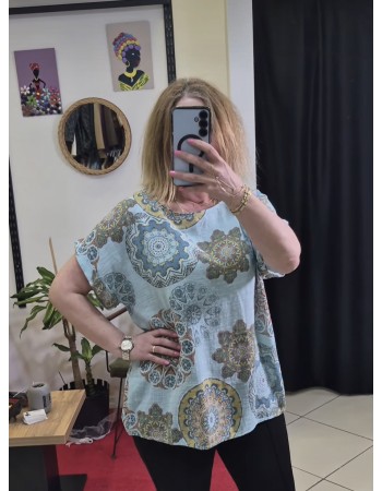 İTHAL PAMUK KETEN DESENLİ BLUZ