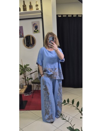 İTALYAN BASKILI KETEN TAKIM