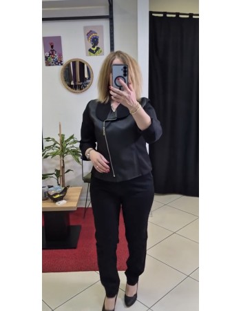 DERİ DETAYLI FERMUARLI CEKET VE PANTOLON TAKIM